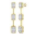 7/8 Ctw Fusion Baguette and Round Cut Diamond Bar Link Fashion earrings in 14K Yellow and White Gold