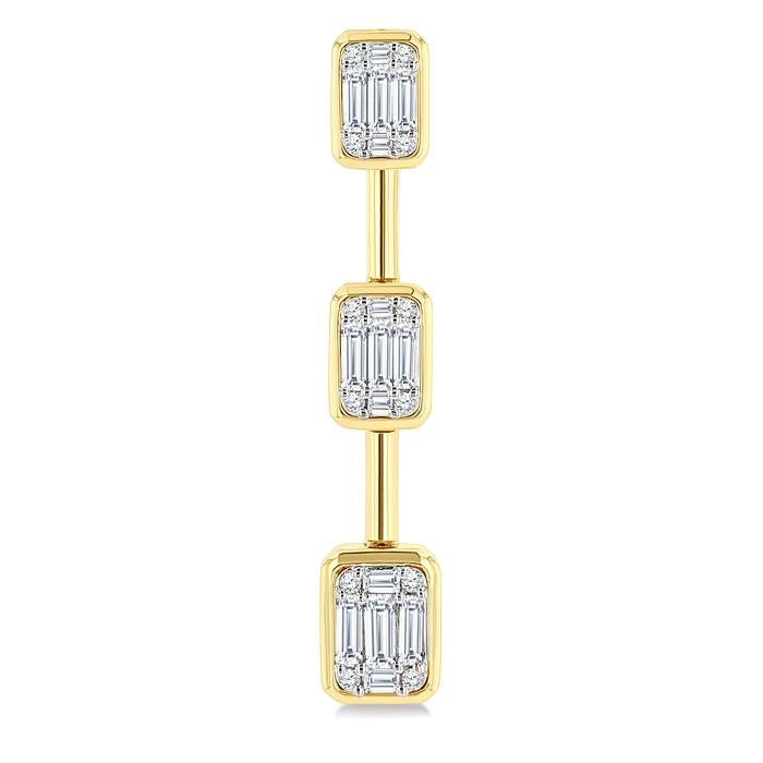 7/8 Ctw Fusion Baguette and Round Cut Diamond Bar Link Fashion earrings in 14K Yellow and White Gold