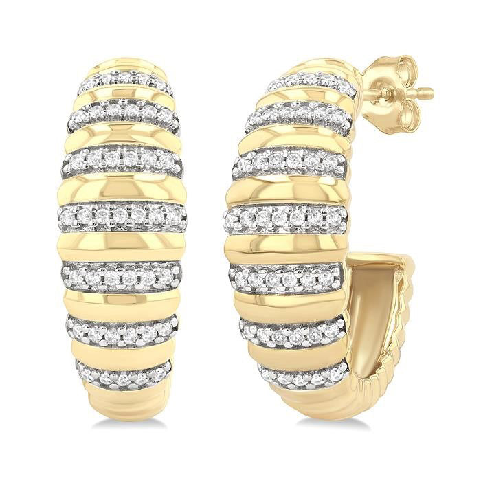 Ribbed Diamond Dome Half Hoop Earrings
