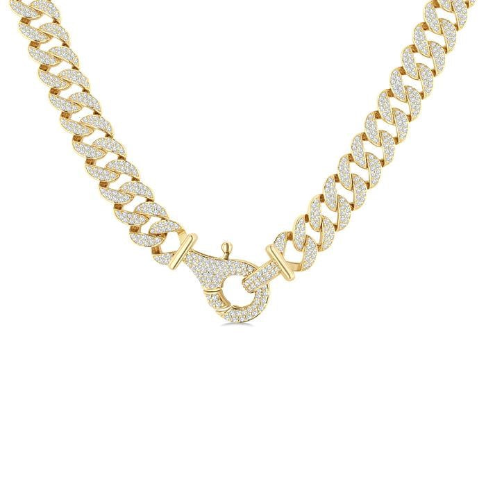 8 Ctw Round Cut Diamond Cuban Link Necklace in 14K Yellow Gold