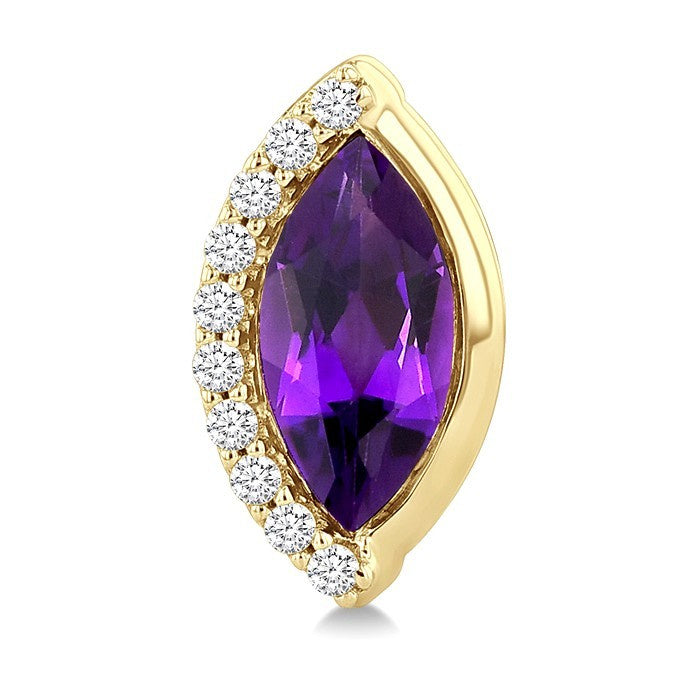 8X4 MM Marquise Shape Amethyst and 1/10 Ctw Round Cut Diamond Semi-Precious Earrings in 10K Yellow Gold