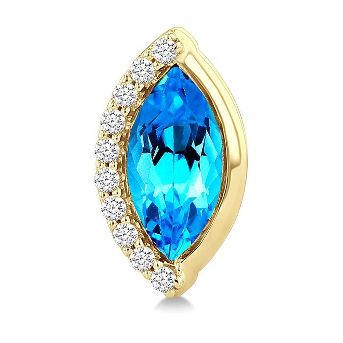 8X4 MM Marquise Shape Blue Topaz and 1/10 Ctw Round Cut Diamond Semi-Precious Earrings in 10K Yellow Gold