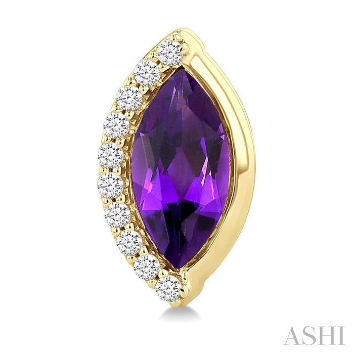 8X4 MM Marquise Shape Amethyst and 1/10 Ctw Round Cut Diamond Semi-Precious Earrings in 10K Yellow Gold