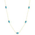 1/4 Ctw 8X4MM Marquise Cut Blue Topaz and Round Cut Diamond Station Necklace in 10K Yellow Gold
