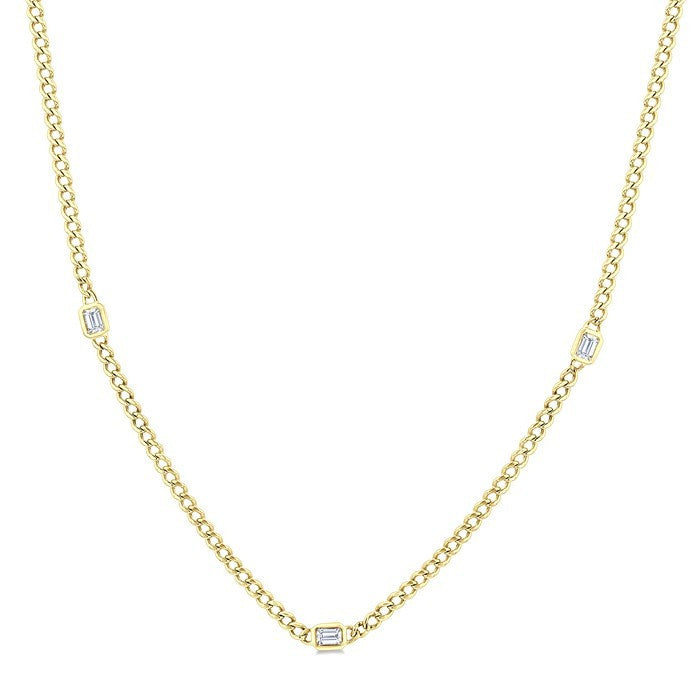 1/2 Ctw Bezel-Set Octagon Shape Round Cut Diamond Curb & Cuban Link Fashion Station Necklace in 14K Yellow Gold