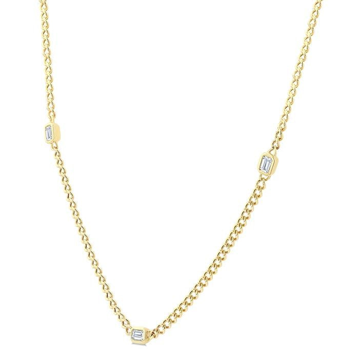 1/2 Ctw Bezel-Set Octagon Shape Round Cut Diamond Curb & Cuban Link Fashion Station Necklace in 14K Yellow Gold