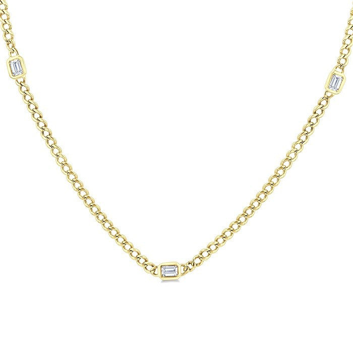 1/2 Ctw Bezel-Set Octagon Shape Round Cut Diamond Curb & Cuban Link Fashion Station Necklace in 14K Yellow Gold