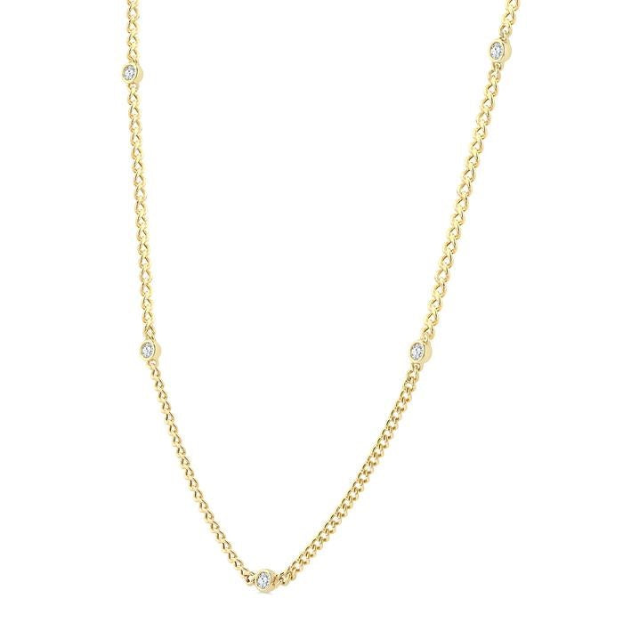 1/2 Ctw Bezel-Set Round-Cut Diamond Curb & Cuban Link Fashion Station Necklace in 14K Yellow Gold