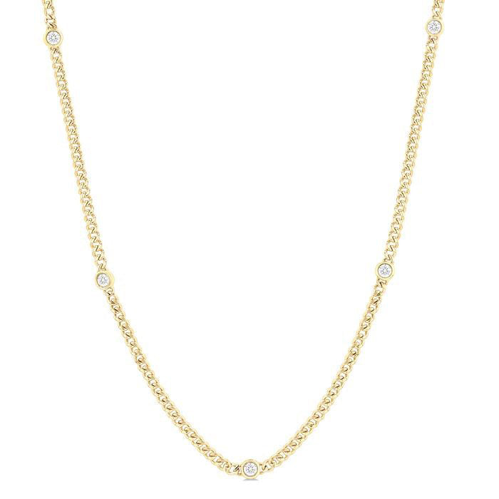 Round Shape Bezel Curb & Cuban Station Diamond Necklace
