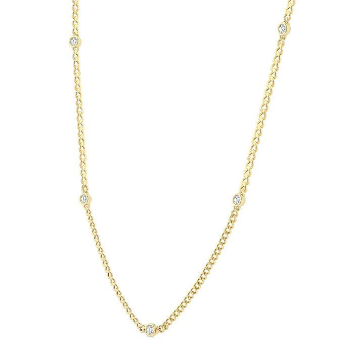 Round Shape Bezel Curb & Cuban Station Diamond Necklace