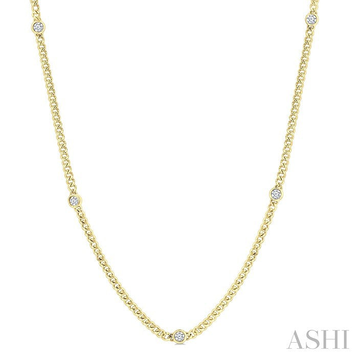 1/2 Ctw Bezel-Set Round-Cut Diamond Curb & Cuban Link Fashion Station Necklace in 14K Yellow Gold