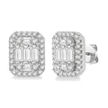 1 Ctw Octagonal Baguette & Round Cut Diamond Stud Earrings in 14K White Gold