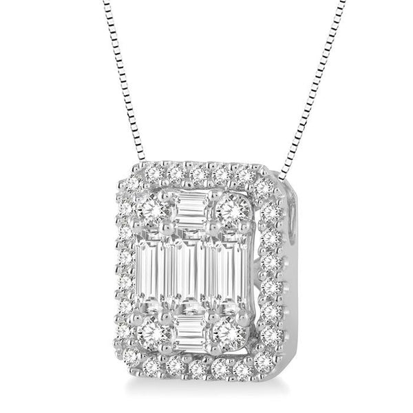 Ember Quorra Emerald Shape Halo Fusion Diamond Pendant