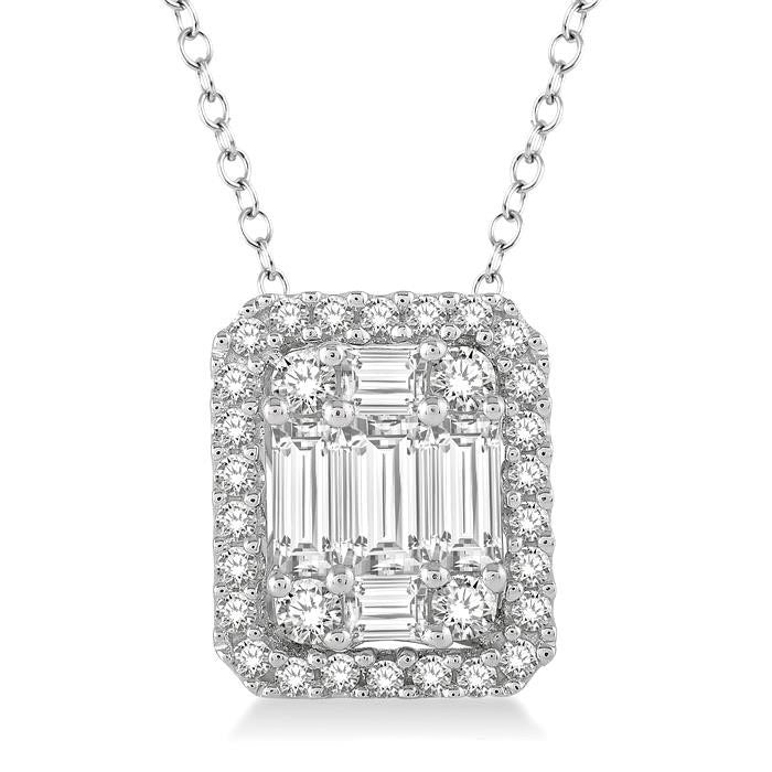 Ember Quorra Emerald Shape Halo Fusion Diamond Pendant