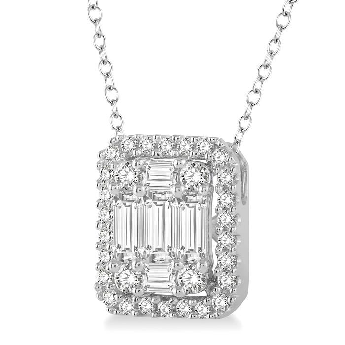 Ember Quorra Emerald Shape Halo Fusion Diamond Pendant
