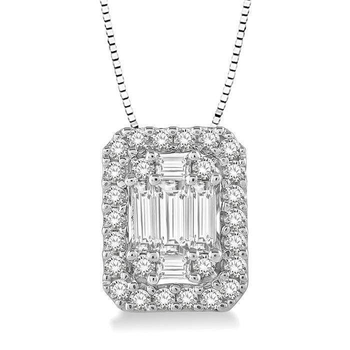 3/8 Ctw Octagonal Baguette & Round Cut Diamond Pendant With Box Chain in 14K White Gold