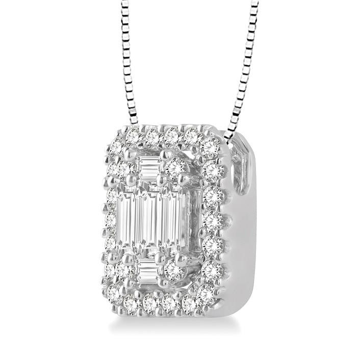 3/8 Ctw Octagonal Baguette & Round Cut Diamond Pendant With Box Chain in 14K White Gold
