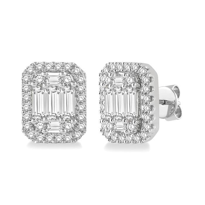 3/8 Ctw Octagonal Baguette & Round Cut Diamond Stud Earrings in 14K White Gold