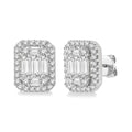 3/8 Ctw Octagonal Baguette & Round Cut Diamond Stud Earrings in 14K White Gold