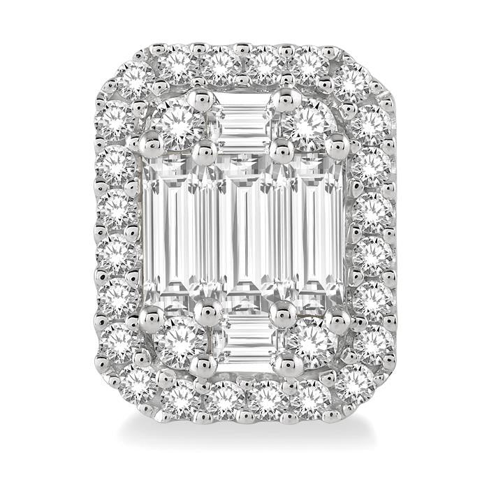 3/8 Ctw Octagonal Baguette & Round Cut Diamond Stud Earrings in 14K White Gold