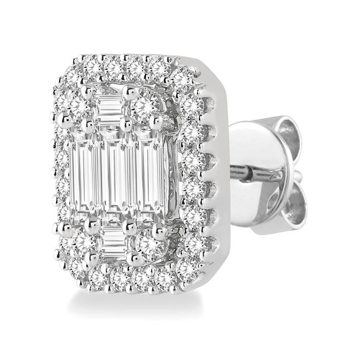 3/8 Ctw Octagonal Baguette & Round Cut Diamond Stud Earrings in 14K White Gold