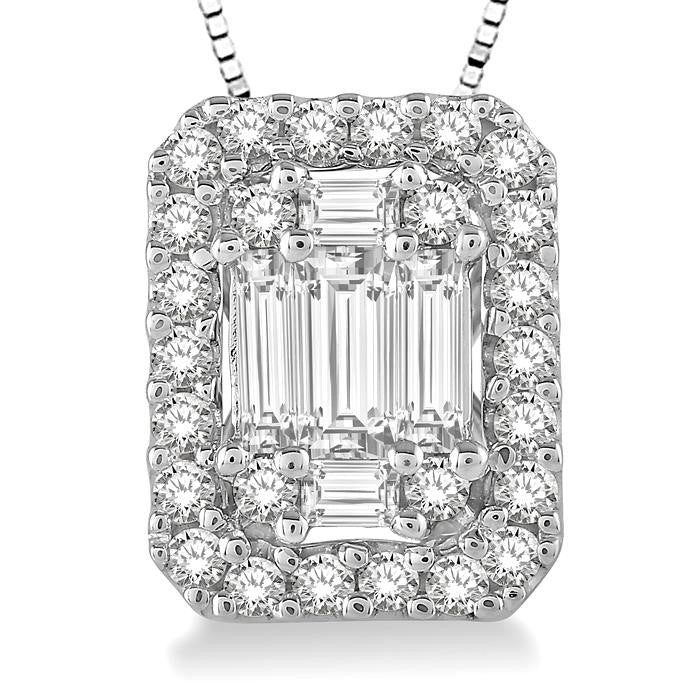 3/8 Ctw Octagonal Baguette & Round Cut Diamond Pendant With Box Chain in 14K White Gold