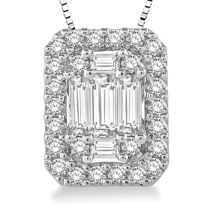 Beryl Seraph Emerald Shape Halo Fusion Diamond Pendant
