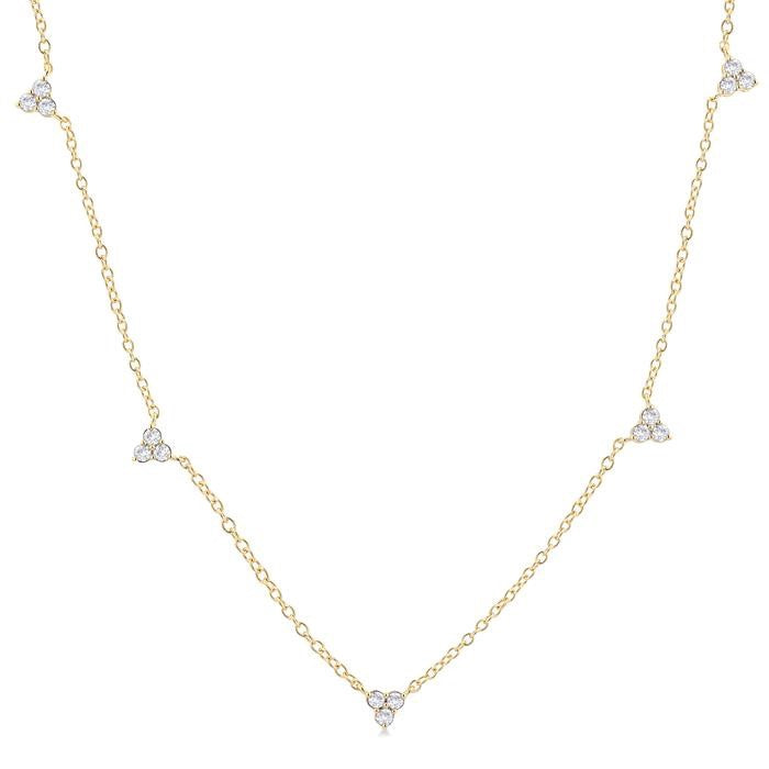1/2 Ctw Trio Round Cut Diamond Station Necklace in 14K Yellow Gold