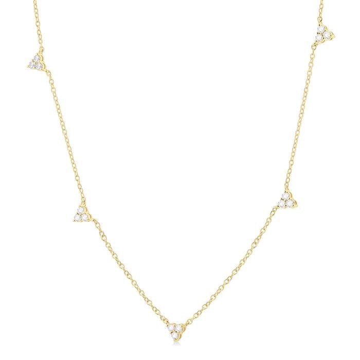 1/2 Ctw Trio Round Cut Diamond Station Necklace in 14K Yellow Gold