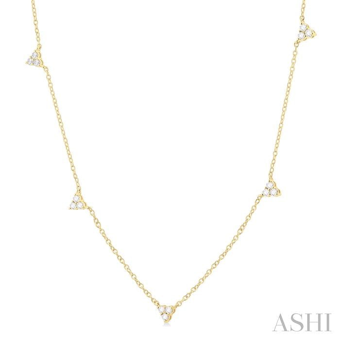 1/2 Ctw Trio Round Cut Diamond Station Necklace in 14K Yellow Gold