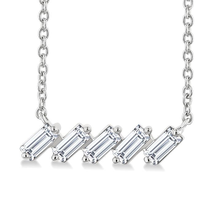 1/4 Ctw Semi-Reclined Baguette Cut Diamond Necklace in 14K White Gold