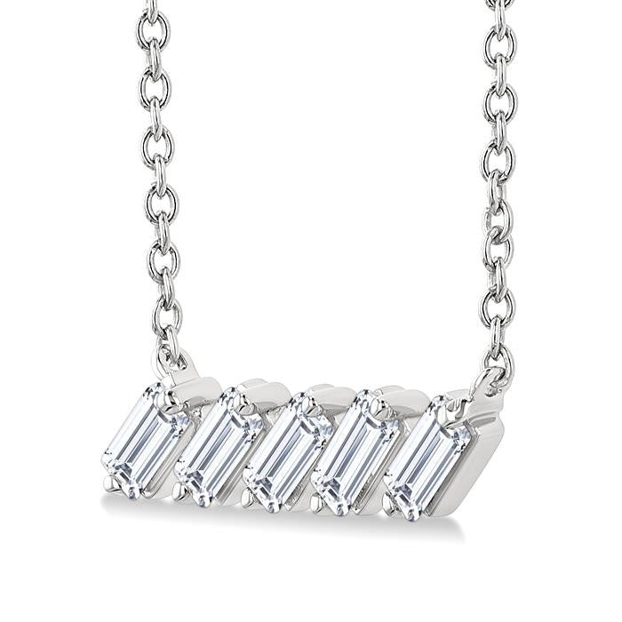 1/4 Ctw Semi-Reclined Baguette Cut Diamond Necklace in 14K White Gold