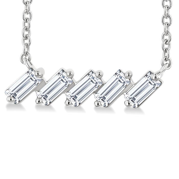 1/4 Ctw Semi-Reclined Baguette Cut Diamond Necklace in 14K White Gold