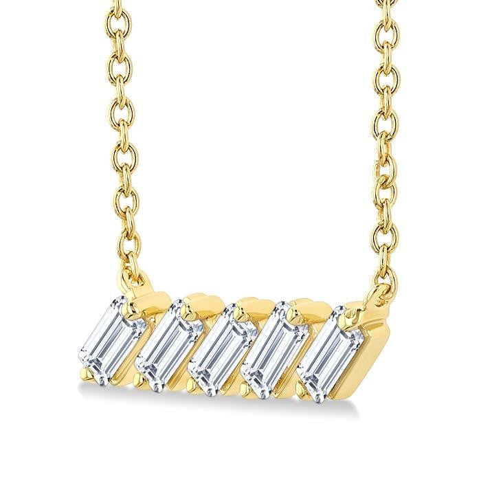 1/4 Ctw Semi-Reclined Baguette Cut Diamond Necklace in 14K Yellow Gold