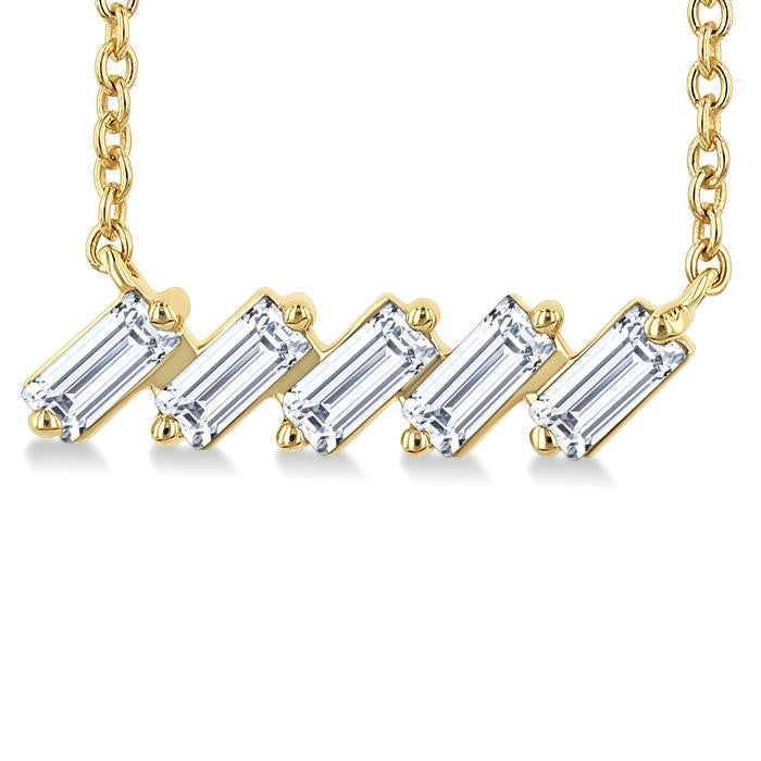1/4 Ctw Semi-Reclined Baguette Cut Diamond Necklace in 14K Yellow Gold