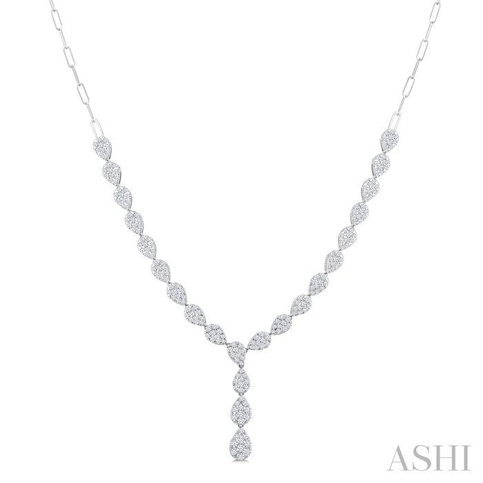 2 5/8 Ctw Shine Bright Pear Shape Round Cut Diamond Fashion Necklace in 14K White Gold