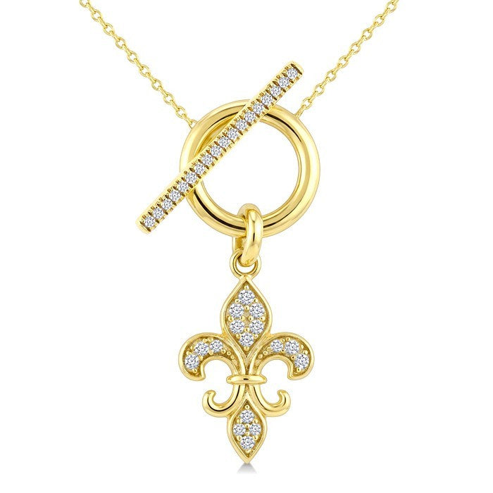 1/5 Ctw Round Cut Diamond  Fleur Toggle Fashion Necklace in 10K Yellow Gold