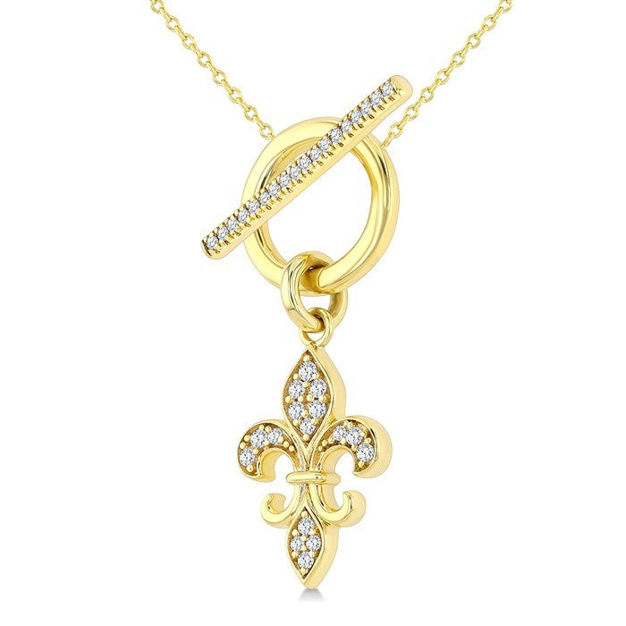 1/5 Ctw Round Cut Diamond  Fleur Toggle Fashion Necklace in 10K Yellow Gold