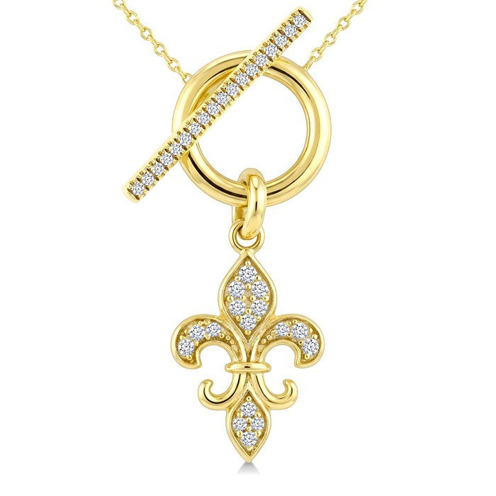 1/5 Ctw Round Cut Diamond  Fleur Toggle Fashion Necklace in 10K Yellow Gold
