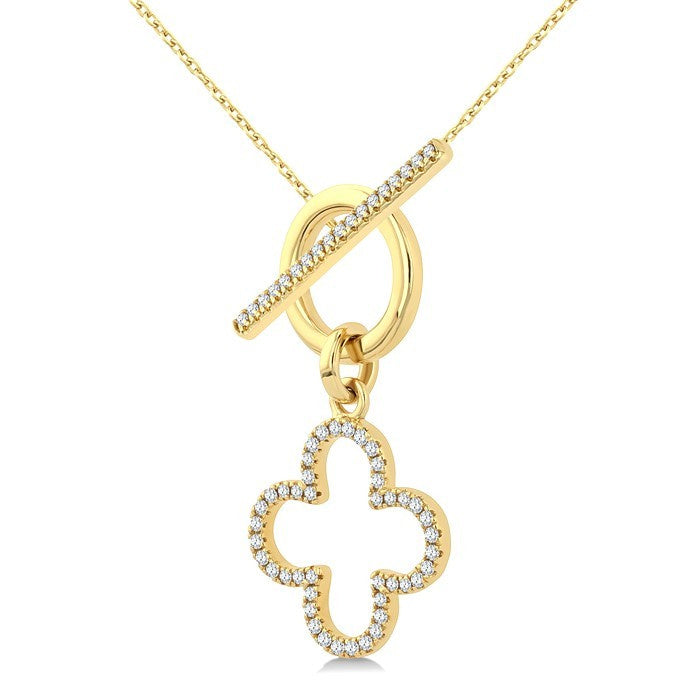 1/4 Ctw Round Cut Diamond Open Window Clover Frame Toggle Fashion Necklace in 10K Yellow Gold
