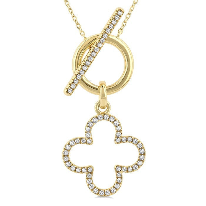 1/4 Ctw Round Cut Diamond Open Window Clover Frame Toggle Fashion Necklace in 10K Yellow Gold
