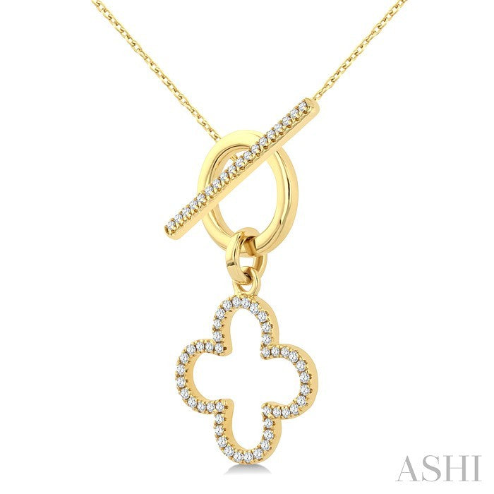 1/4 Ctw Round Cut Diamond Open Window Clover Frame Toggle Fashion Necklace in 10K Yellow Gold