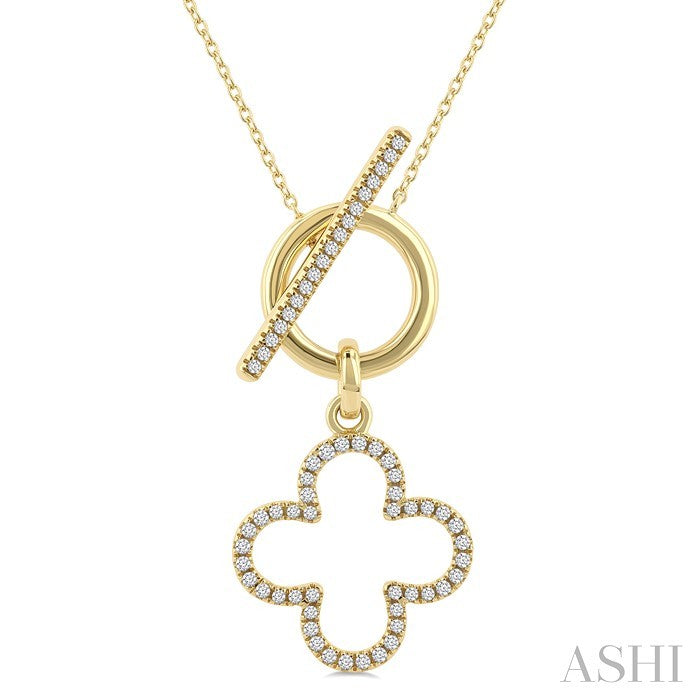 1/4 Ctw Round Cut Diamond Open Window Clover Frame Toggle Fashion Necklace in 10K Yellow Gold