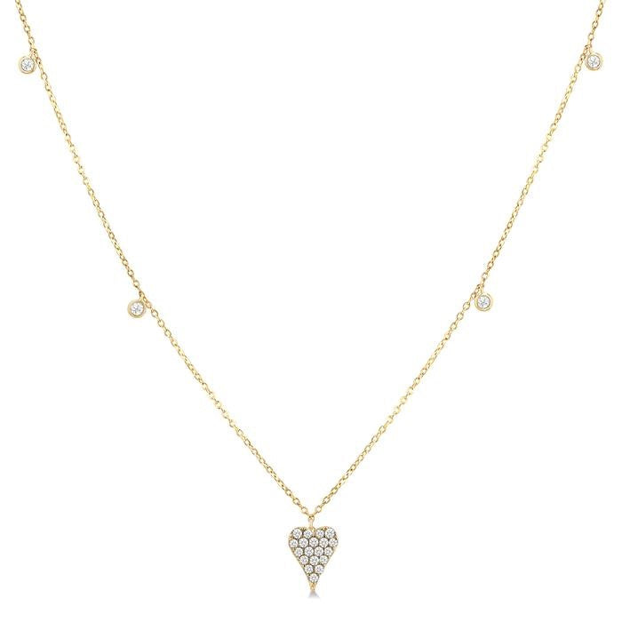 1/5 Ctw Heart Motif Round Cut Diamond Station Necklace in 10K Yellow Gold