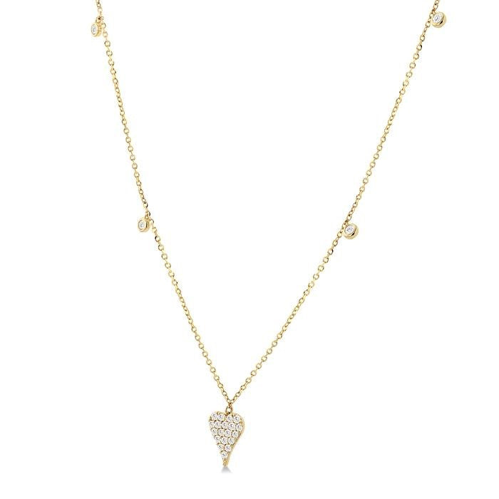 1/5 Ctw Heart Motif Round Cut Diamond Station Necklace in 10K Yellow Gold