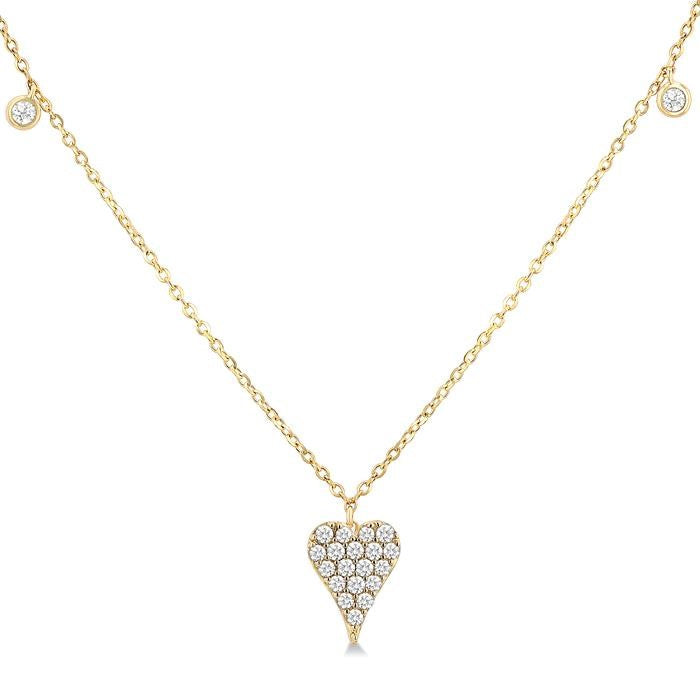 1/5 Ctw Heart Motif Round Cut Diamond Station Necklace in 10K Yellow Gold