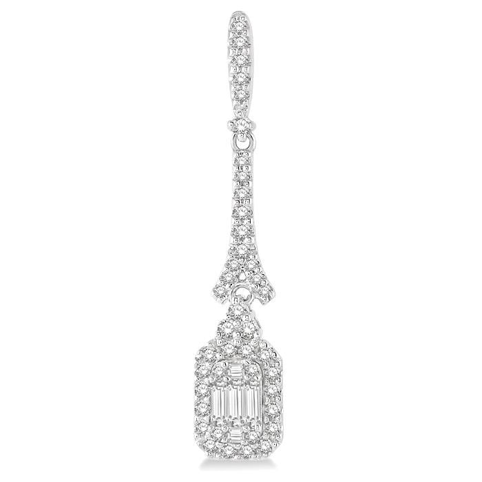 5/8 Ctw Long Baguette & Round Cut Diamond Earrings in 14K White Gold