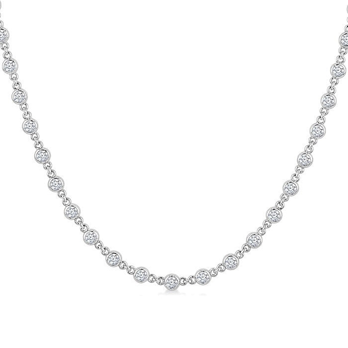 2 Ctw Bezel Set Round Cut Diamond Necklace in 14K White Gold