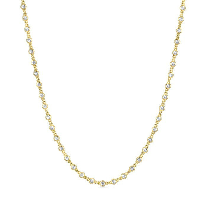 2 Ctw Bezel Set Round Cut Diamond Station Necklace in 14K Yellow Gold
