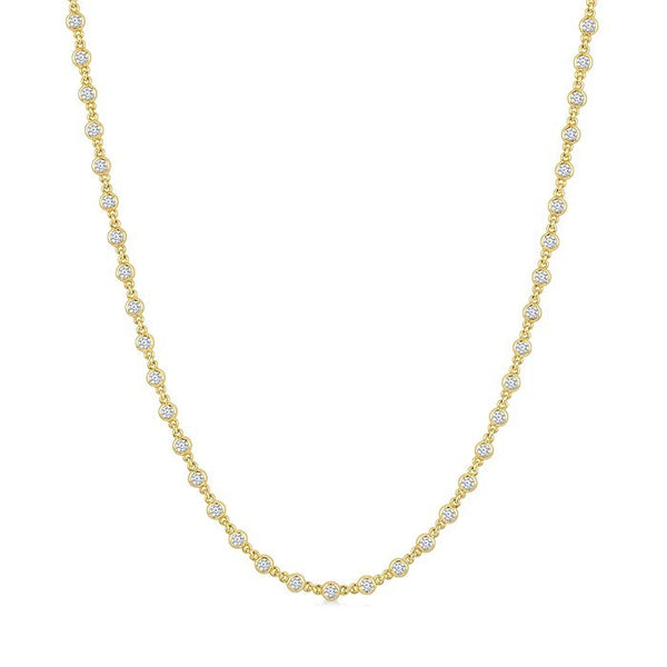 2 Ctw Bezel Set Round Cut Diamond Station Necklace in 14K Yellow Gold